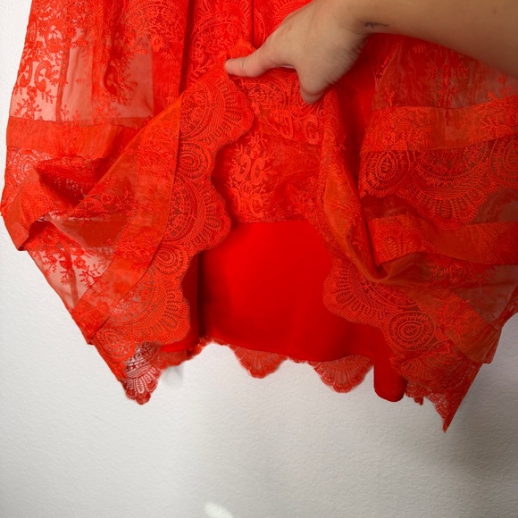 Marissa Webb Kallisti Orange Floral Lace Dress Silk Slip Ruffle Sleeve Size S - Picture 6 of 10